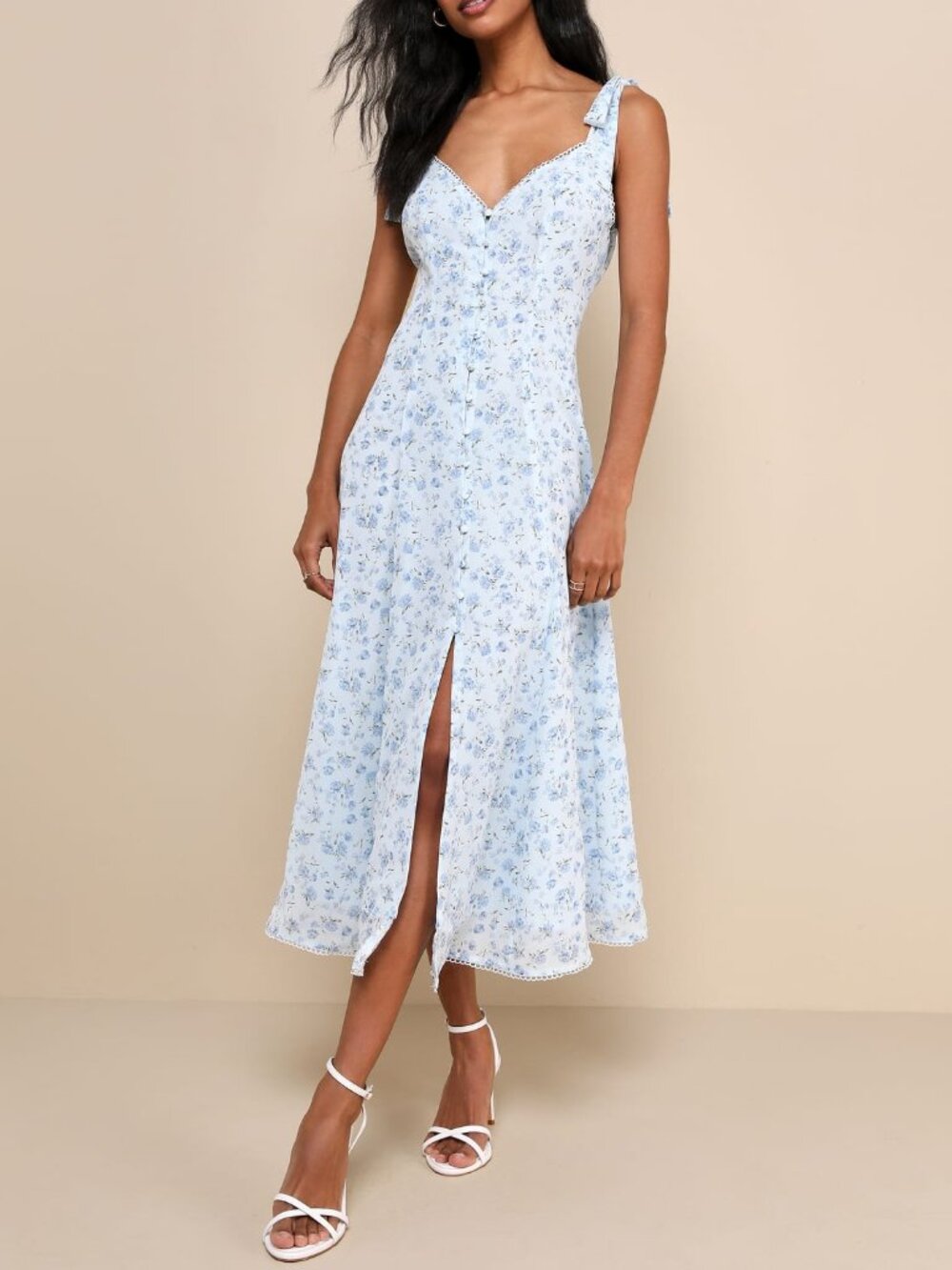 Lulus Charismatic Persona Light Blue Floral Tie-strap Midi Dress - Size XL